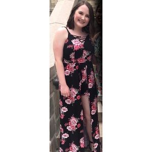 No Boundaries Black and Pink Floral Romper Dress